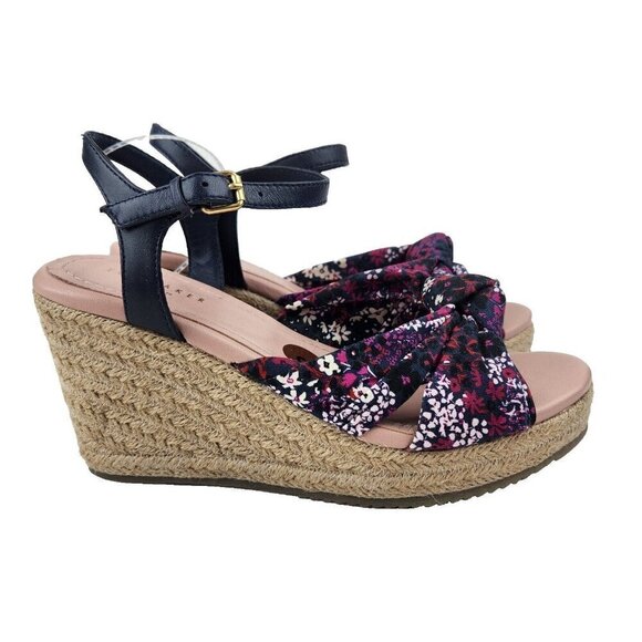 Ted Baker London NWT Taylina Floral Platform Wedge Sandal 8 Navy Blue Strappy - Picture 1 of 11